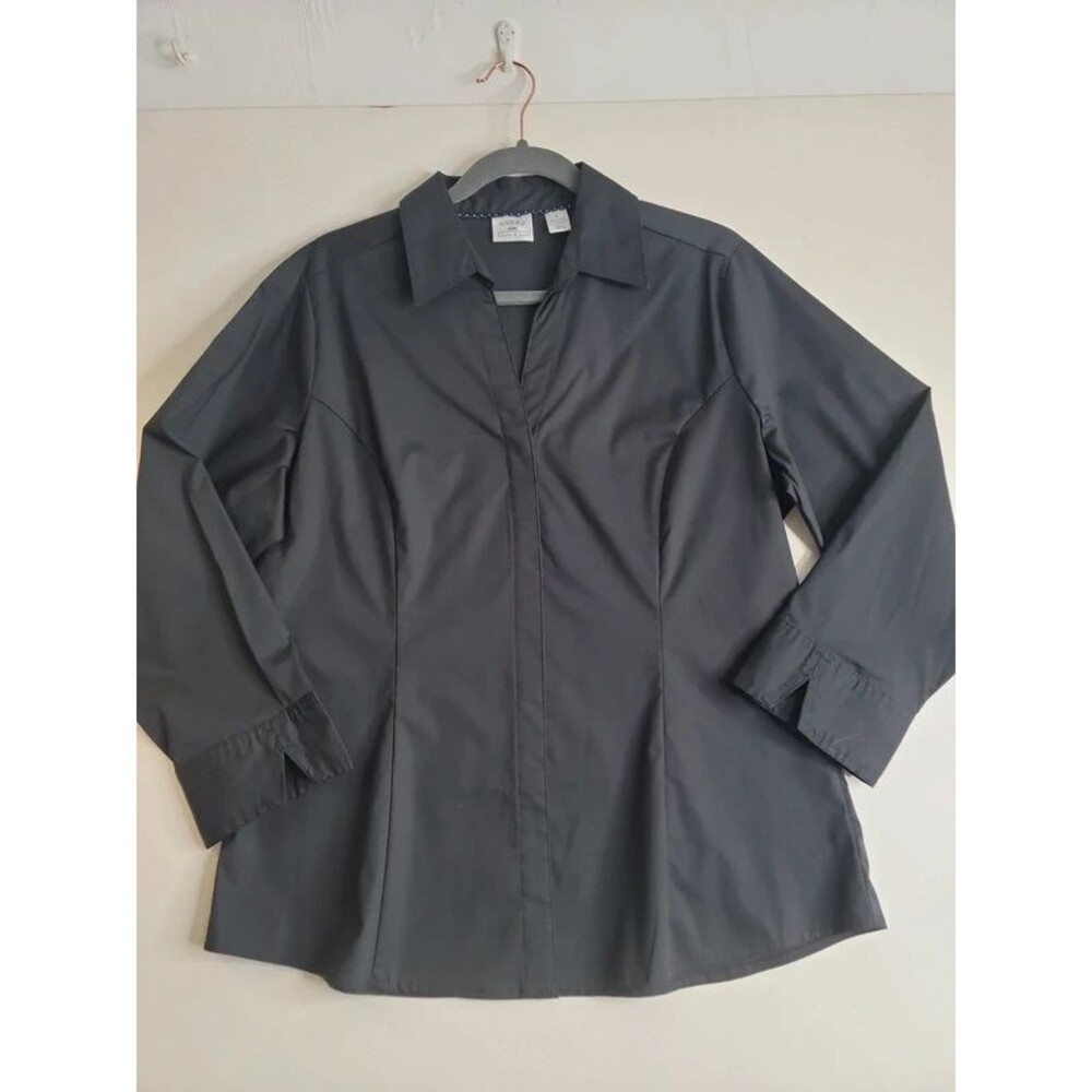 Riders by Lee Black Hidden Button Front Blouse Top Large Easy Care